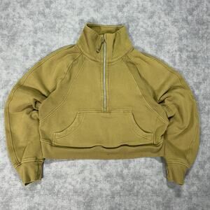 Lululemon Scuba olive green cropped half zip pullover jacket workout wms XS/S